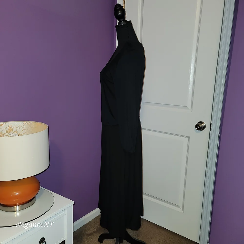 New York & Company Classic Faux Wrap Black Dress Sz: L